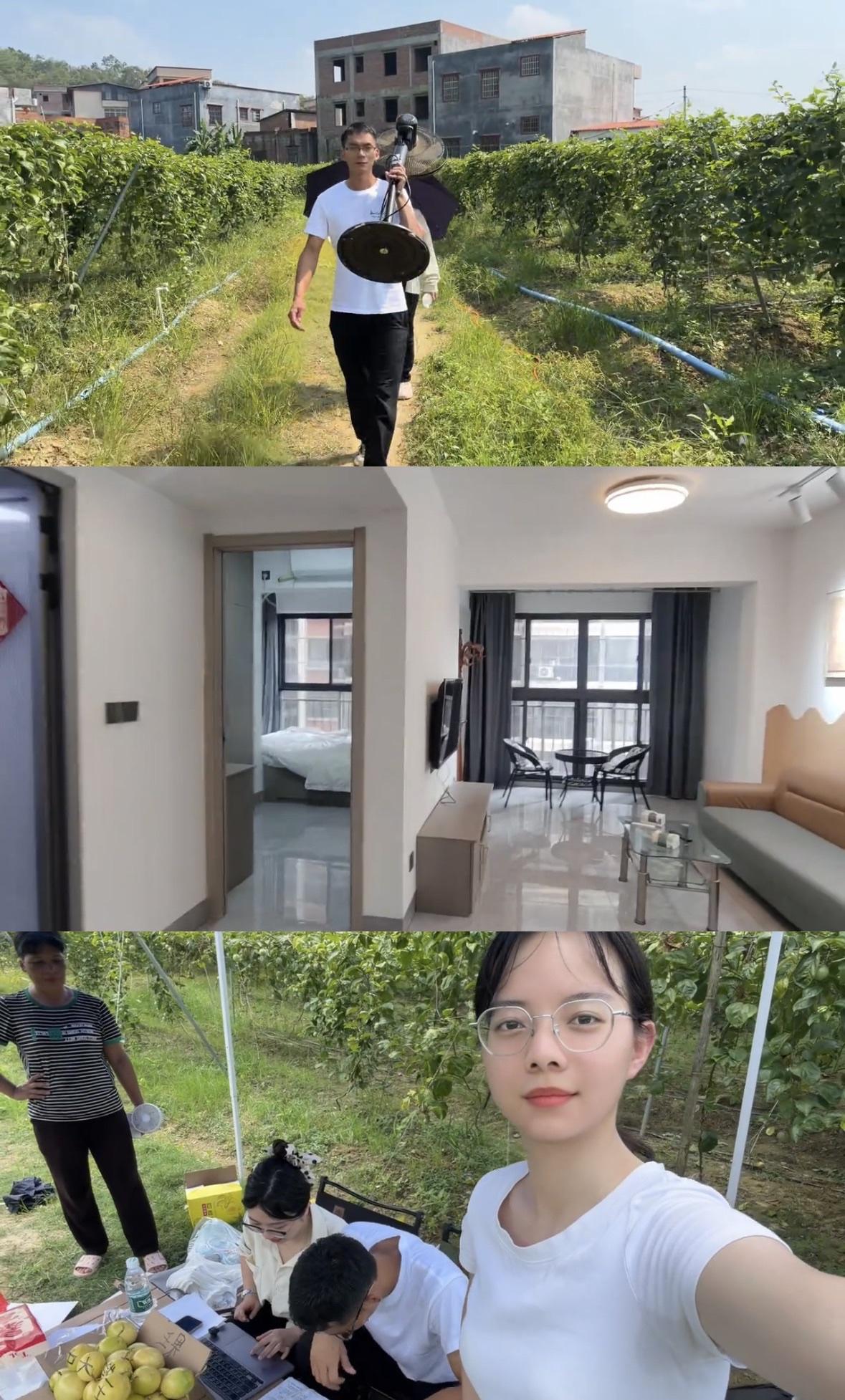 莎莎更新唐尚珺助农百香果花絮，三人合作助农累并快乐着。周五下班后周周学姐与莎