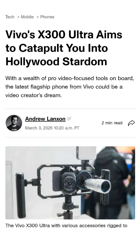【解码时刻】CNET这波是真不藏着了，在MWC上手完vivoX300Ult