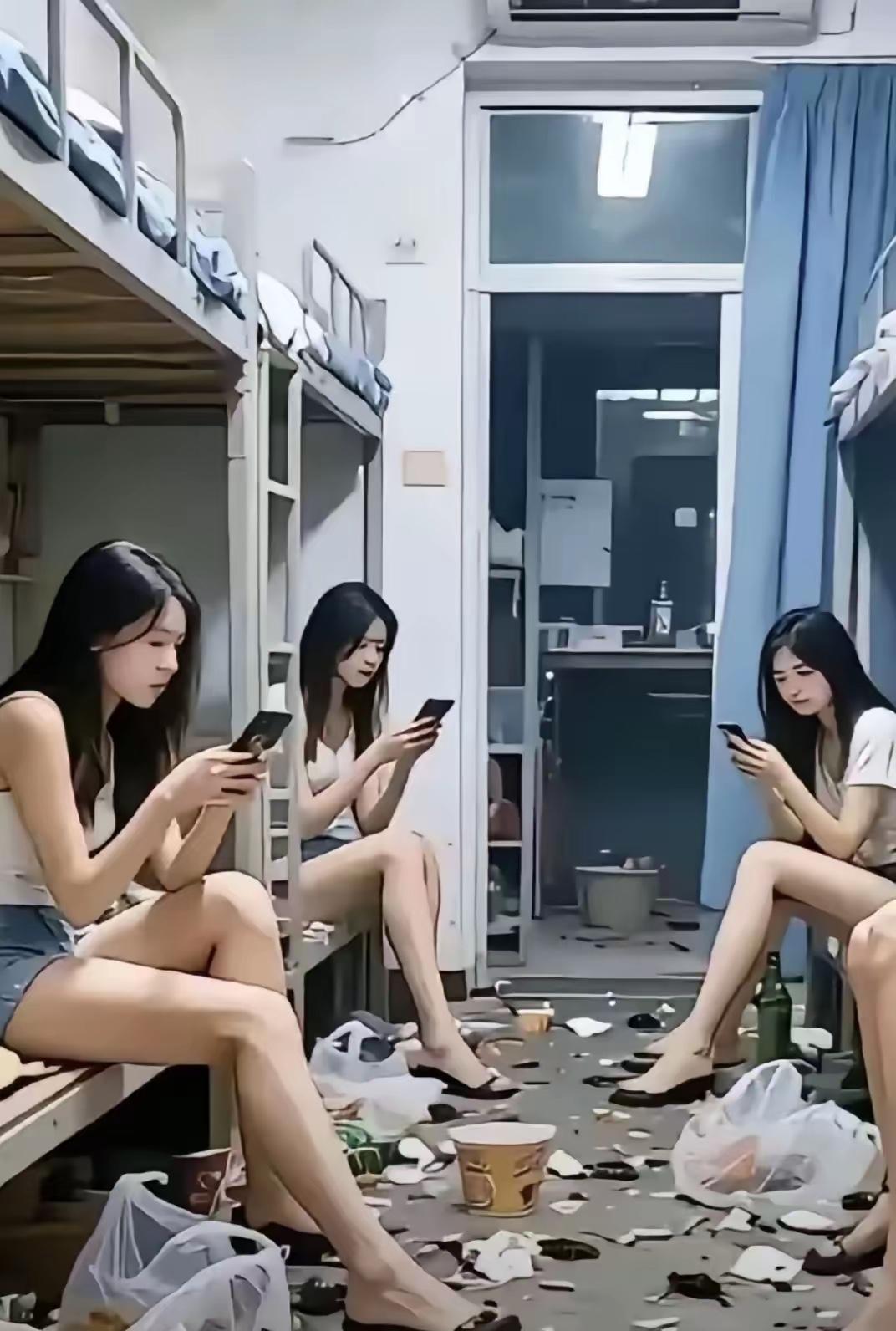 如此宿舍这是大学女生宿舍的一隅，四张床铺静静伫立。四个女孩，各自守着一床，一人
