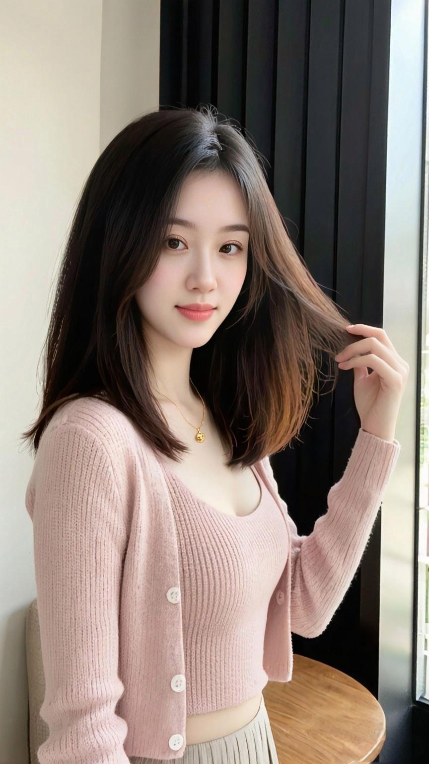 温柔粉毛衣穿搭，甜美少女心满满💕