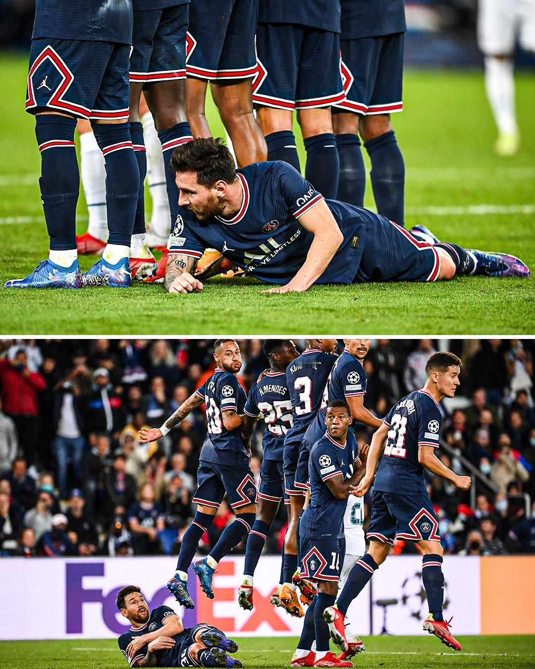 很难想象，梅西当年在巴黎踢球时，曾担任人墙中的“卧草”球员。2021年，巴黎圣日