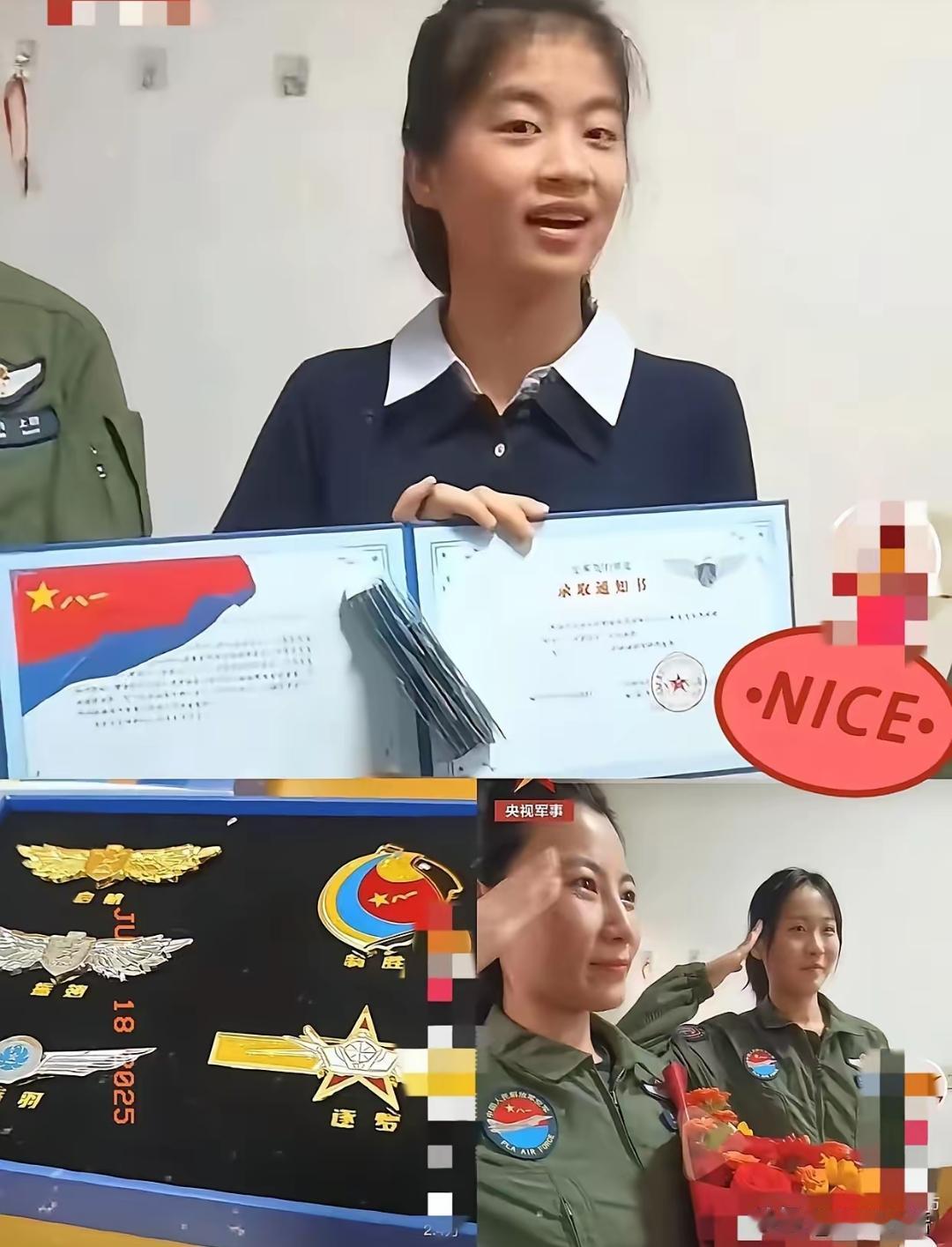 女孩听见敲门，以为是录取通知书到了，打开门却看到两位空军女飞行员站在门口，还捧着