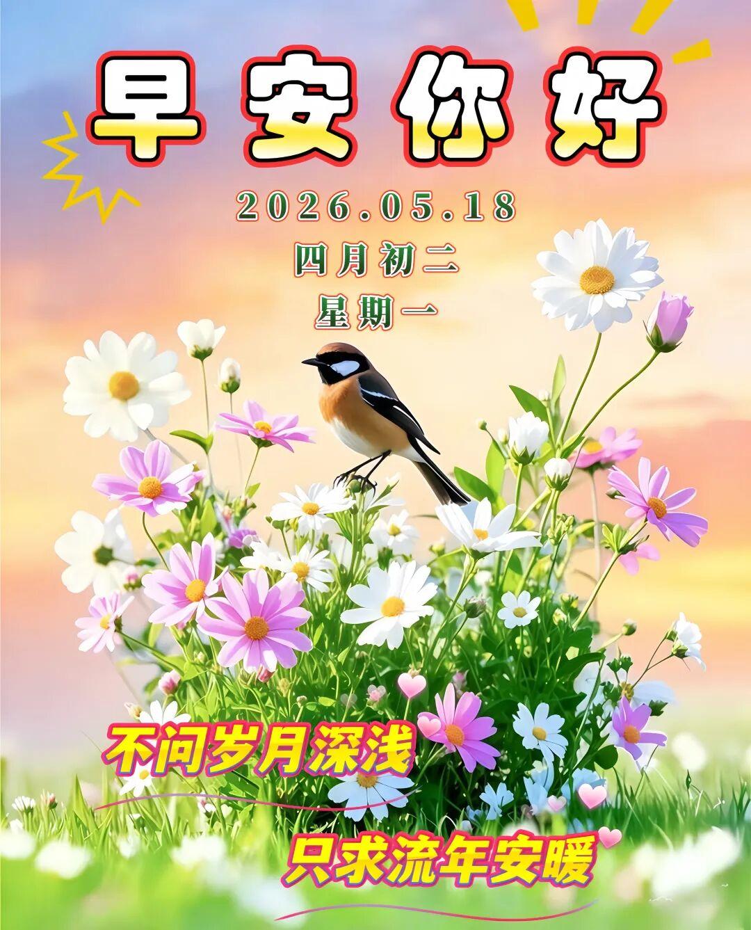 今天是5月18日，🌈让快乐与你相拥，🌷让烦恼悄然远走，💕让幸福对你永远绽放