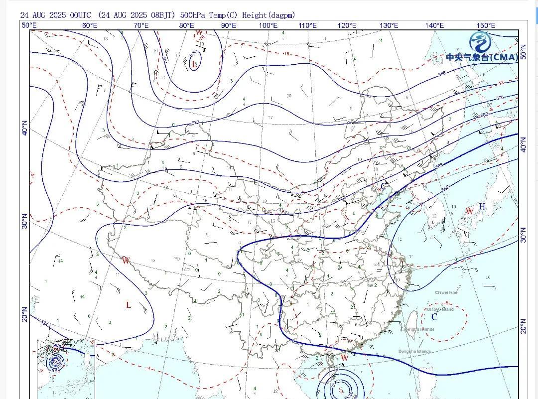从今天的天气形势图实况来看，今天副热带高压依然强势，不仅是华南广东、广西，北至山