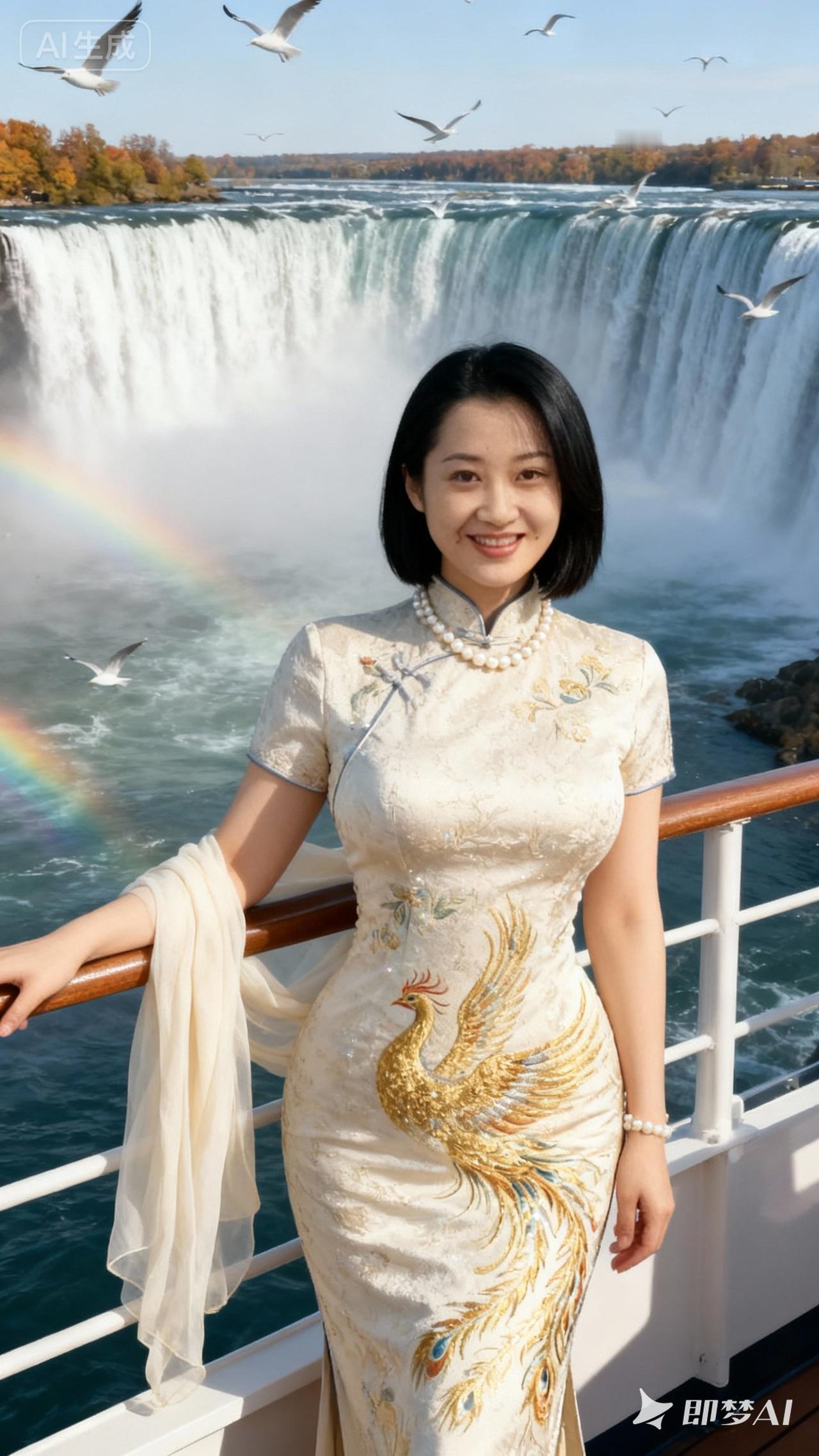 穿旗袍游尼亚加拉大瀑布，感受东方韵味与自然奇观的完美融合！🌈💃🏻