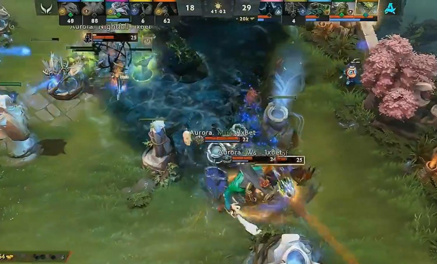 XG第一局不敌Aurora，这盘感觉XG中期有点过于激进了，在对面有潮汐+团队装
