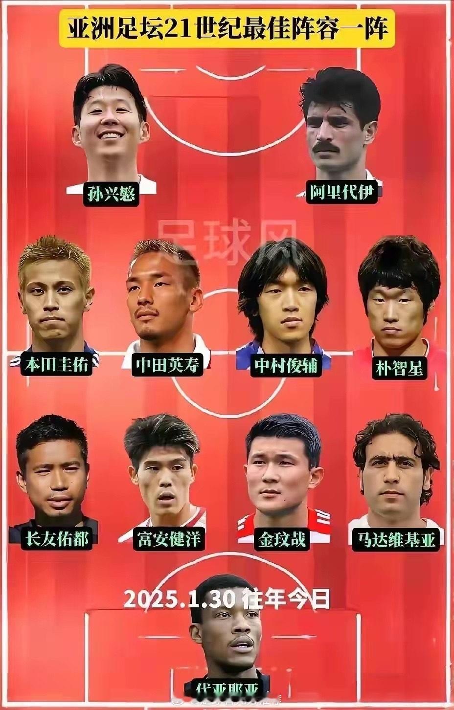亚洲足坛21世纪最佳阵容公布，引发球迷热议！这次公布的4-4-2阵型，汇聚了亚洲