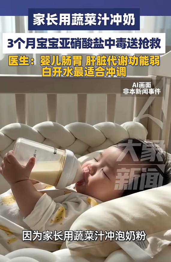 “万万没想到！”6月11日报道，一家长用蔬菜汁冲奶，3个月的宝宝喝了后，全身皮肤