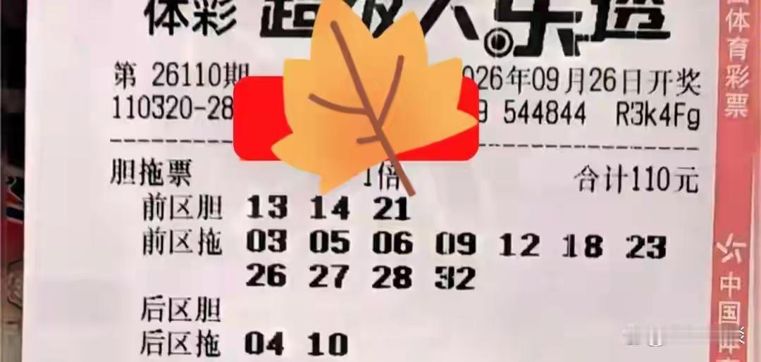 这是一张每期必买的、花费110元的胆拖票，今天开奖的第110期体彩超级大乐透，前