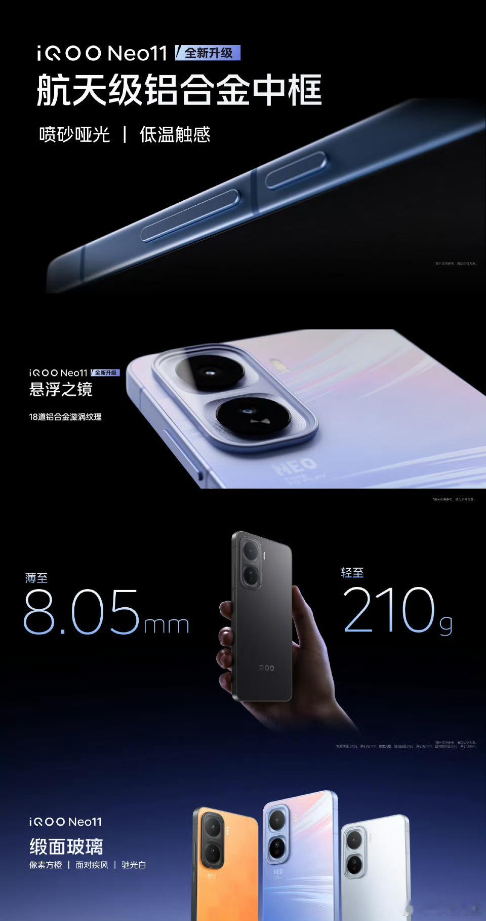 iQOONeo11全新升级航天级铝合金，配合喷砂氧化工艺，坚固耐用，高效散热，