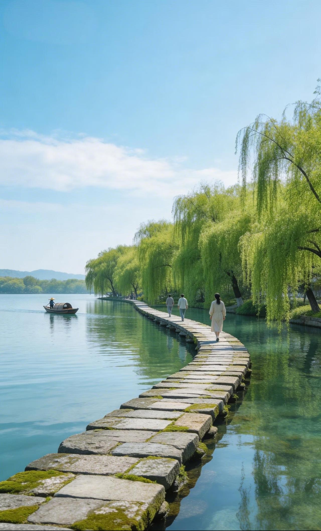 晒图笔记大赛园内湖水澄澈如镜，碧波轻漾，岸边绿柳垂丝，与湖上小桥相映成趣。自然风