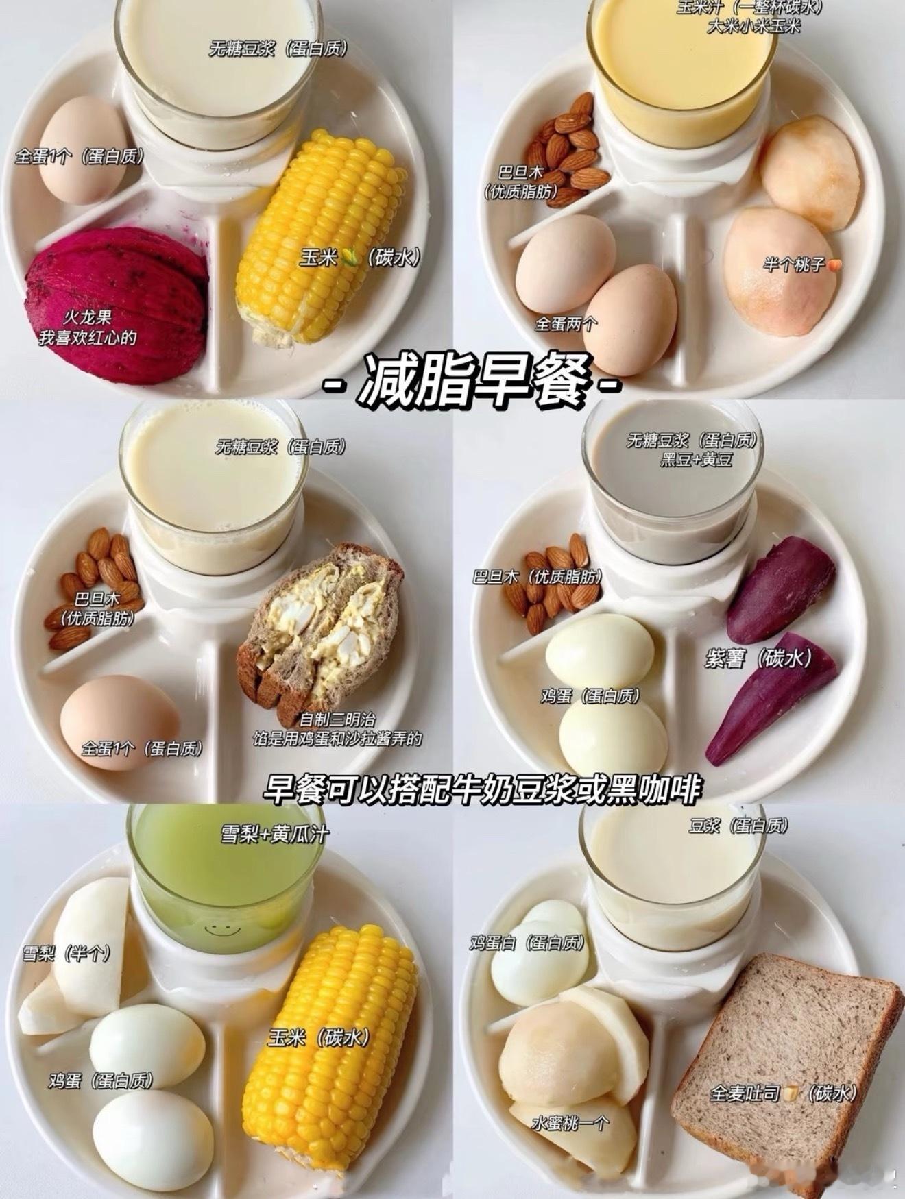 建议早餐要吃够4类食物官方建议是1杯奶/豆浆+1份蔬菜+1个蛋+适量慢碳主食（玉