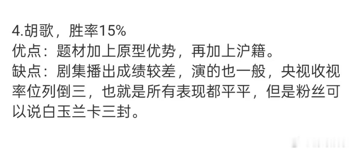 网友预测白玉兰视帝胜率网友预测白玉兰最佳男主这是网友分析预测的白玉兰视帝胜率，