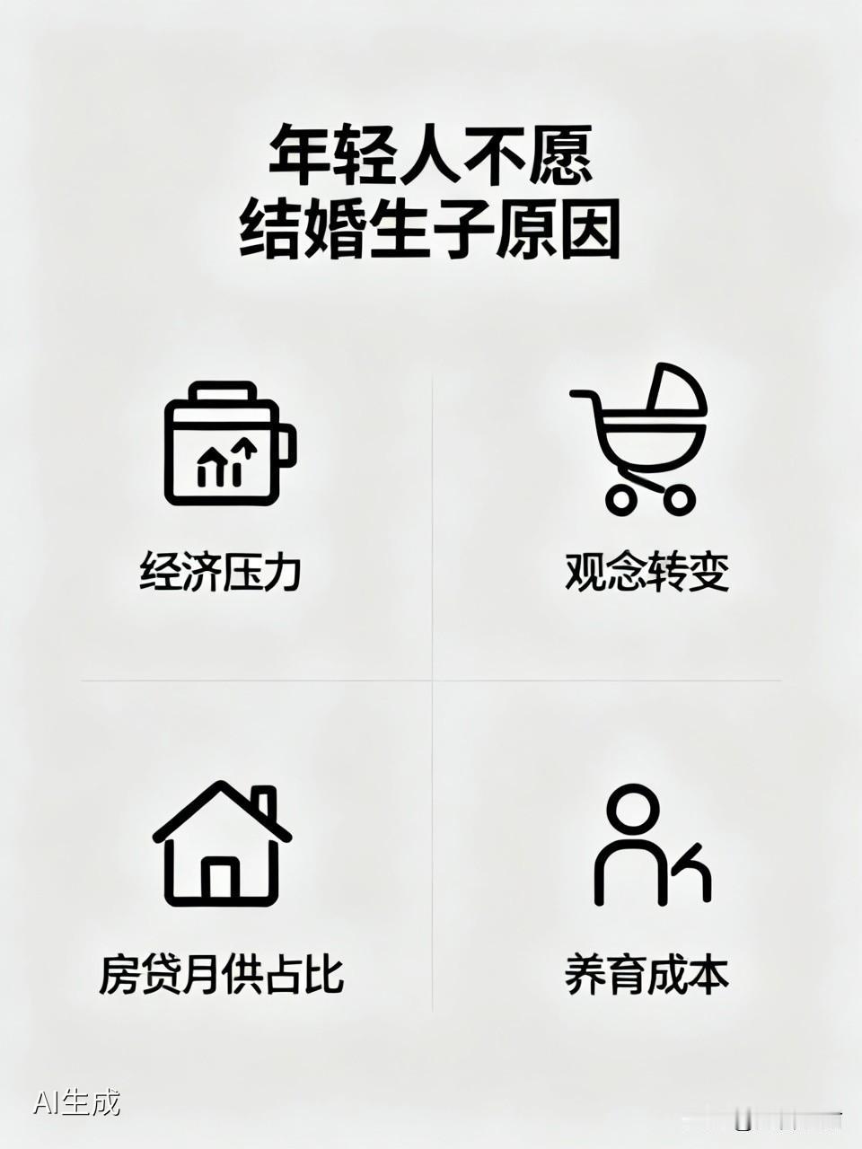 为什么现代年轻人不愿意结婚生子?现在年轻人不愿结婚生子，原因是多方面的。数据显