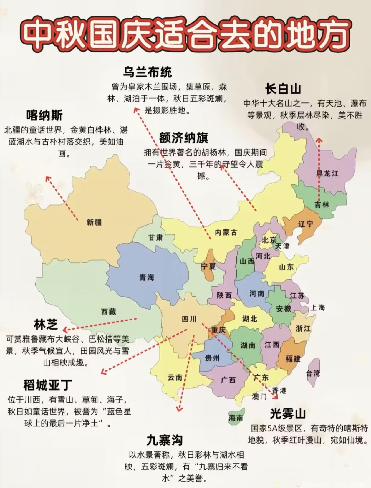 国庆旅游推荐地图，好地方全都有！