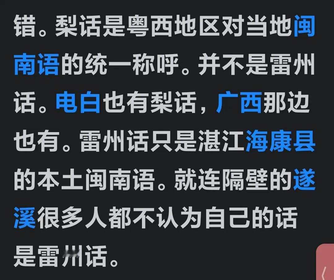 粤西的电白黎话和雷州话以及海南的黎话，大体上是能够正常交流的。要是总是把福建的闽