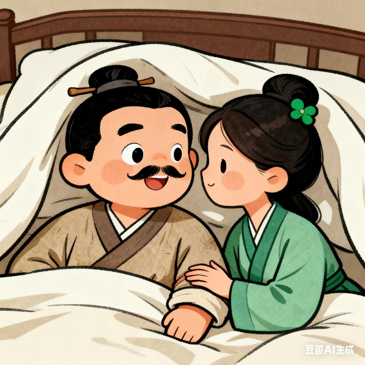 古代夫妻搞笑段子新婚没几日，夜里刚吹了灯，丈夫在被窝里翻来覆去，妻子踹了他一