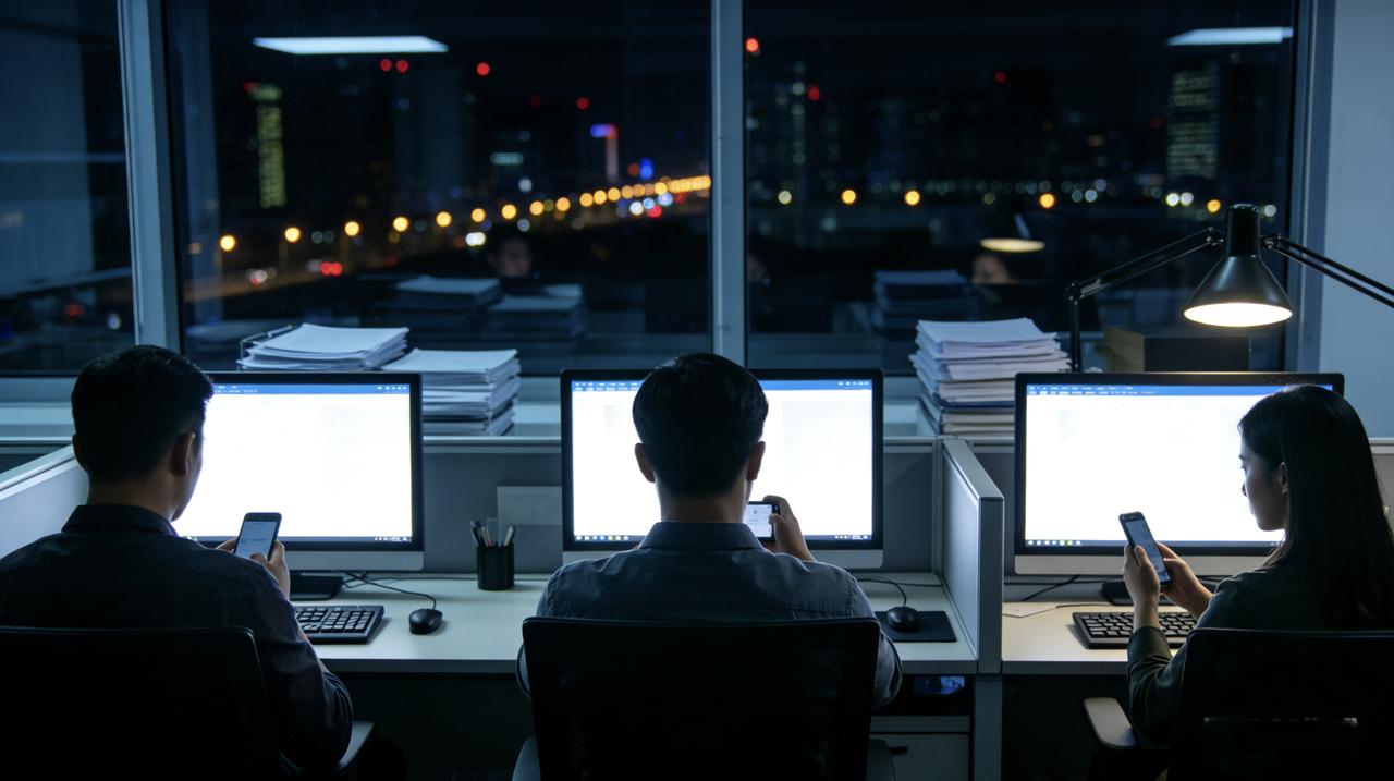 晚上十点，部门群里，领导发了句：“大家辛苦了。”老张立刻回复：“应该的，感谢领