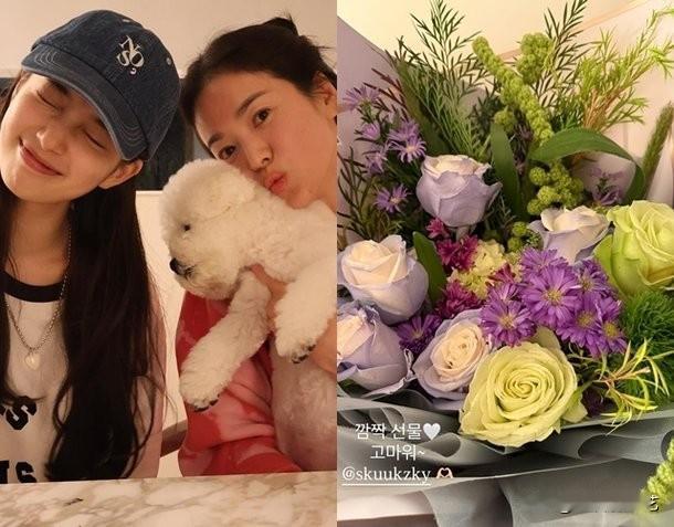 27日，演员宋慧乔在Instagram上写道“谢谢你的惊喜礼物~”并上传了照片。