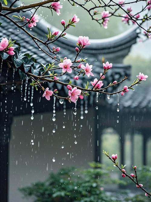 谢邀上联：暮春桃花雨，下联：初冬梅子雪，下联：静夜梧桐霜。
