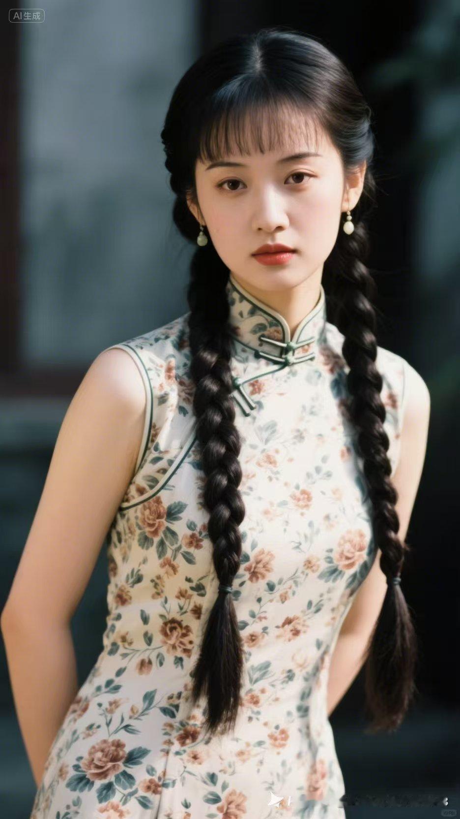 旗袍小姐姐真的太绝了，她那件旗袍是传统的淡雅花色，盘扣精致，剪裁贴合身形，把东方