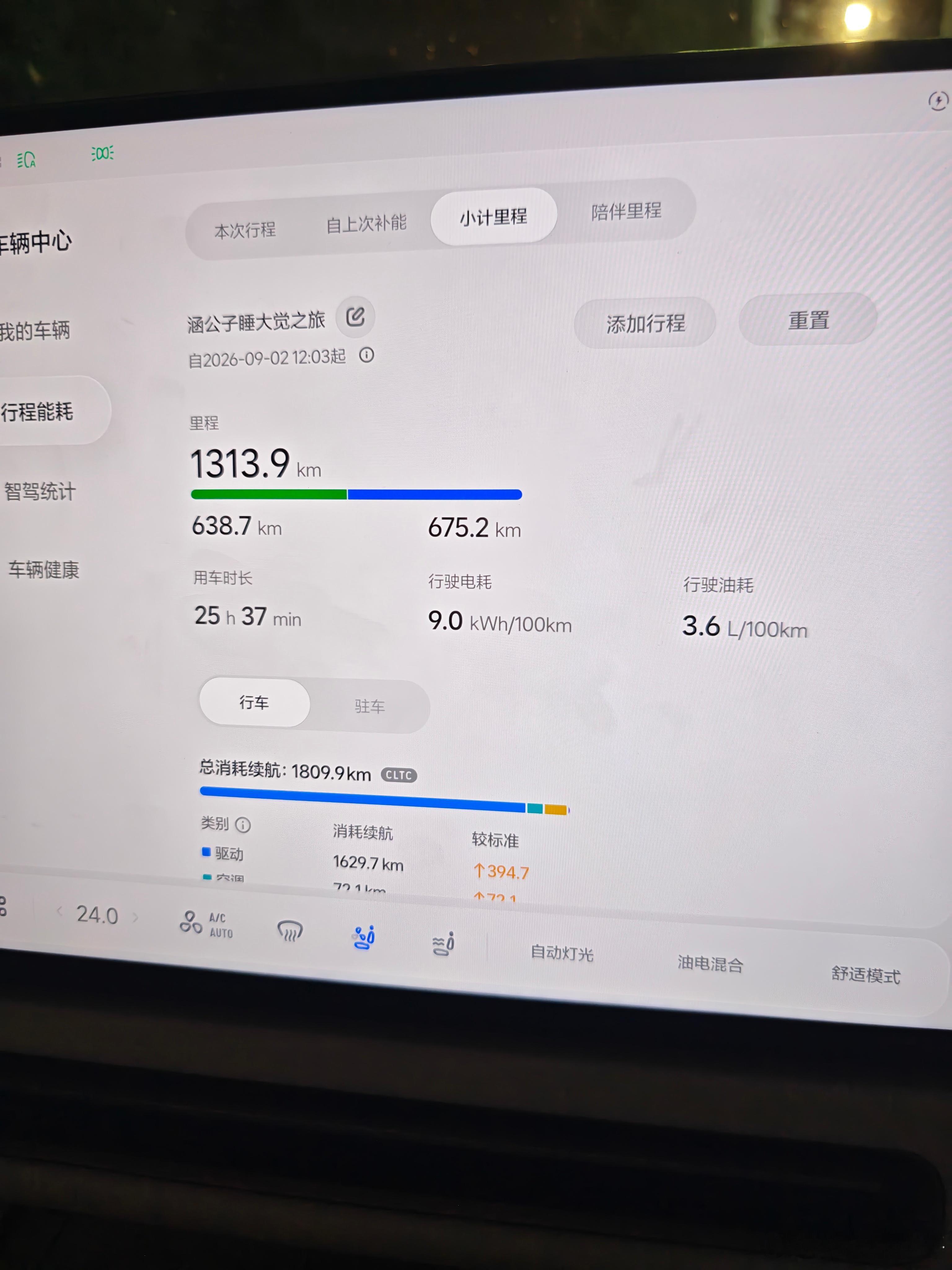 全新理想L6Ultra，北京太原往返1313.9km，油混高速+城区纯电，纯电