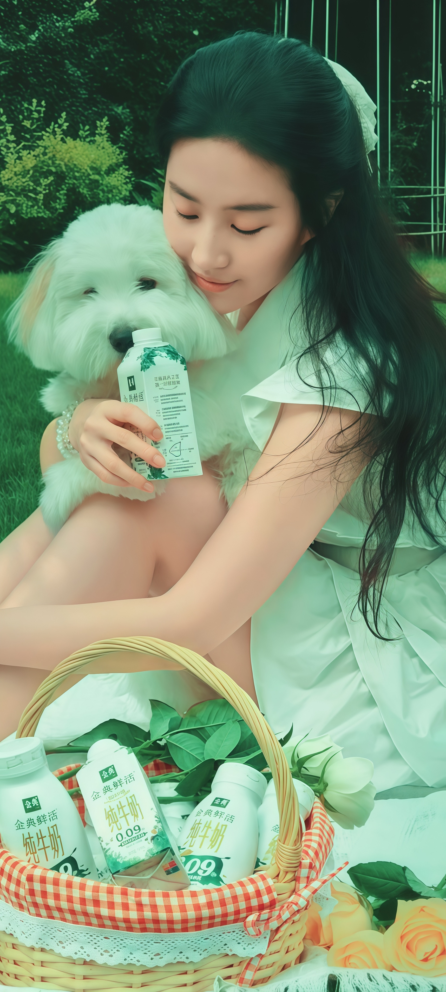 刘亦菲绿色系温柔风可爱壁纸更新女神和小狗在一起的画面好温馨啊！
