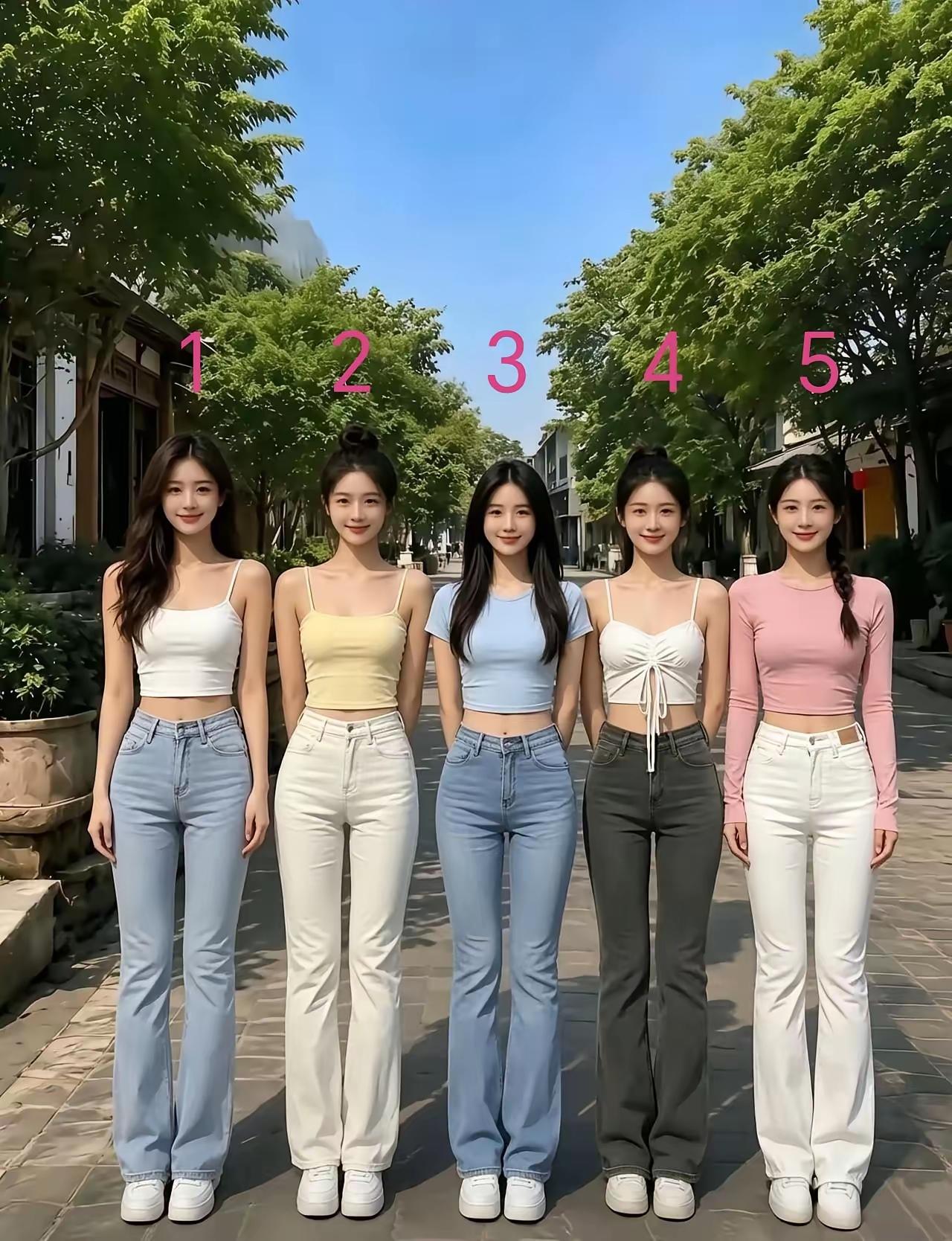 五位靓丽的美女，看正面，你喜欢几号？再看背影，你想把几号娶回家？国色天姿美女照