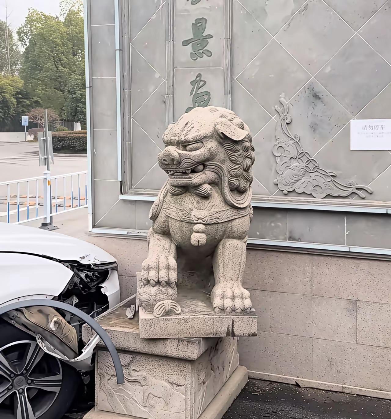 哈哈，这图太逗了！石狮子也被撞的吓的惊叫连连[呲牙笑][呲牙笑][呲牙笑]