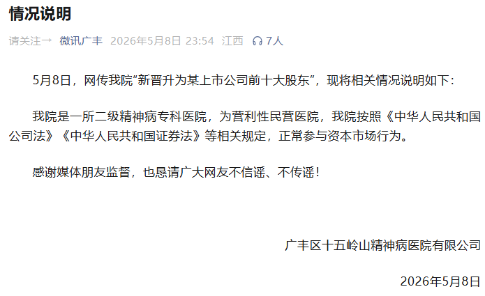 江西一精神病院成上市公司前十大股东?