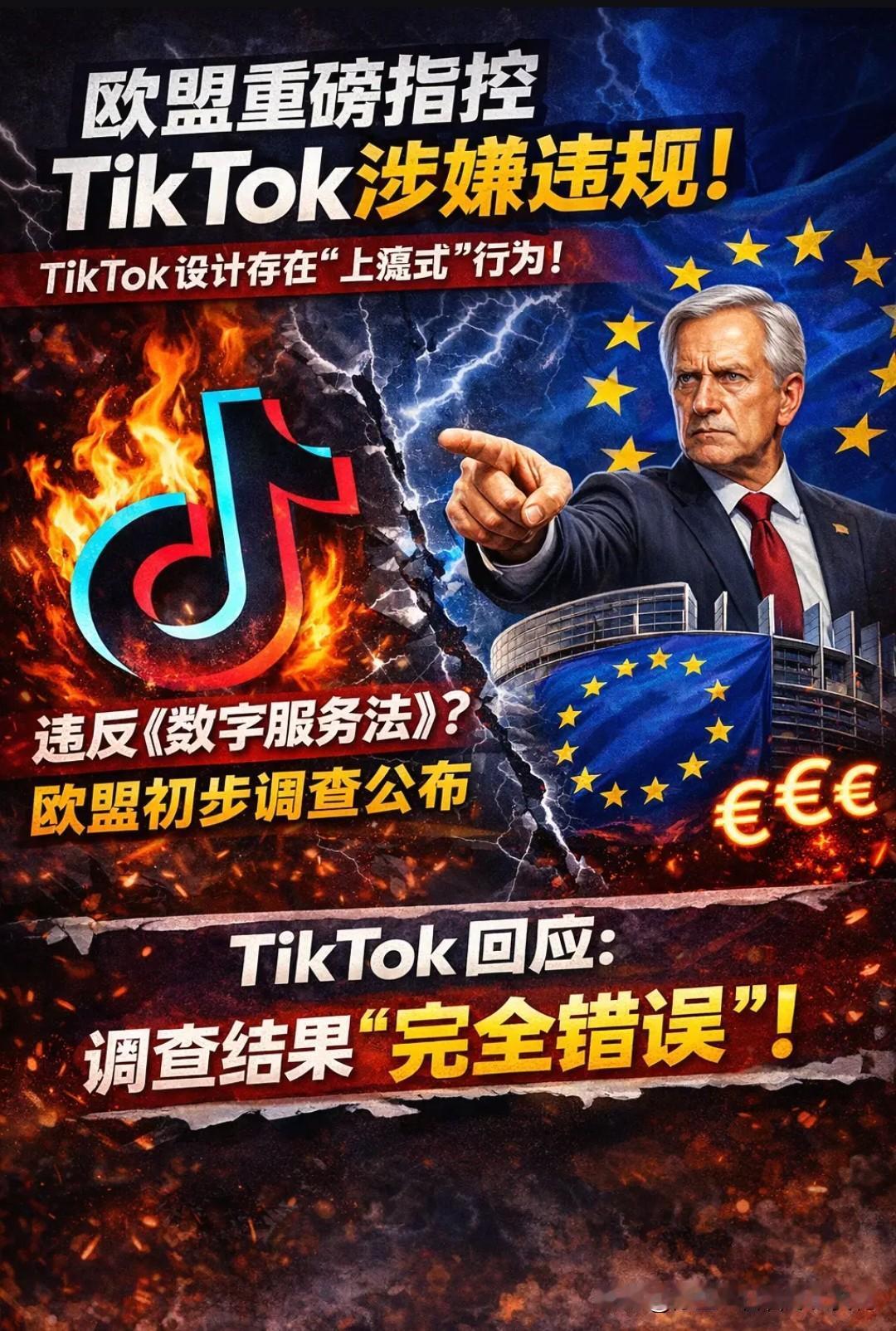 海外版抖音软件被欧盟认定存在“上瘾式”设计，如果不改的话将面临全球营收6％罚款！