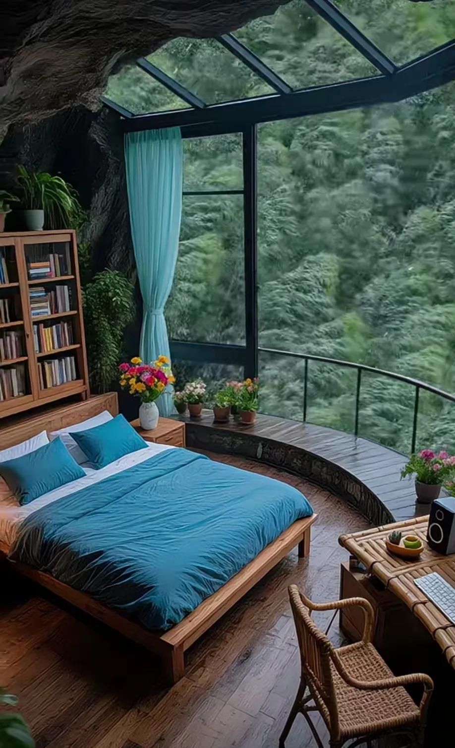 这是你的理想小屋吗？依靠大山的怀抱，呼吸大自然的气息，大片落地的玻璃窗，屋外的