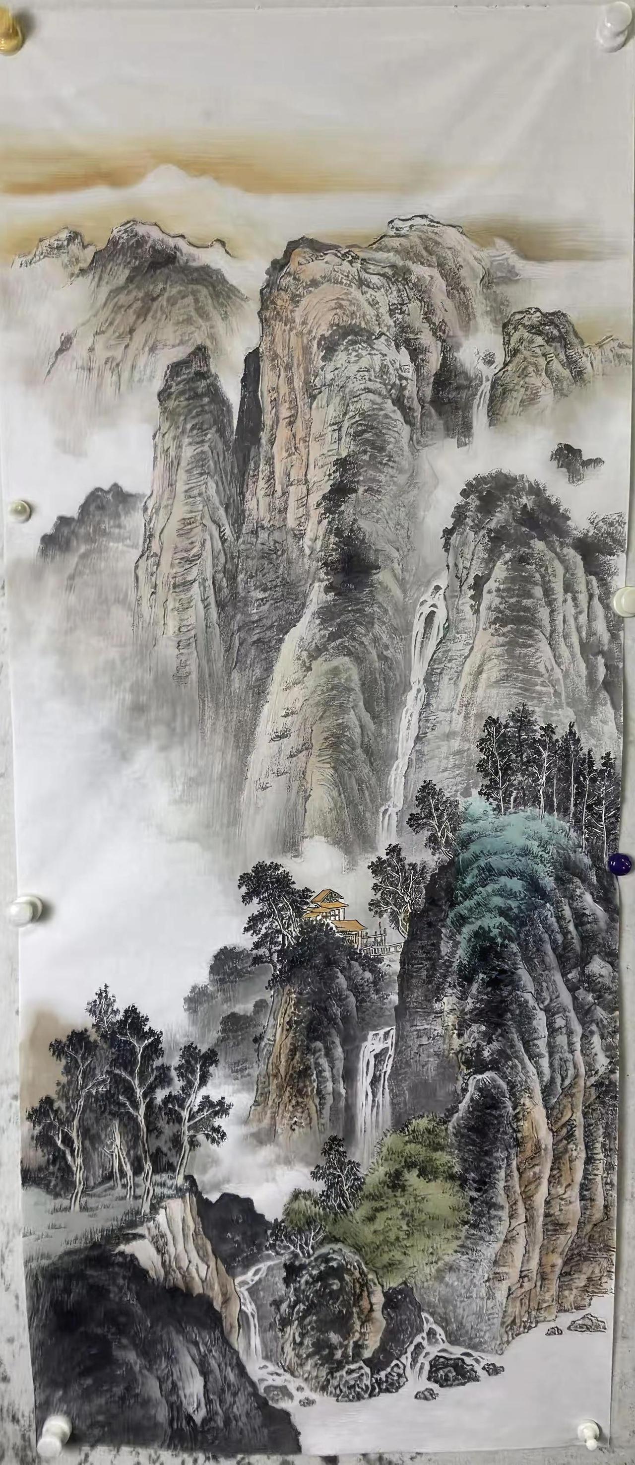 溪山雅居。手绘山水创作者中心创作灵感山水作品山水画作品