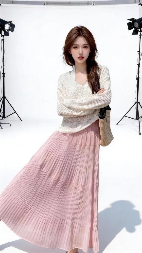 仙女设计感长裙高级气质褶皱大摆半身裙温柔风网纱褶皱半身裙百褶网纱双层设计半身