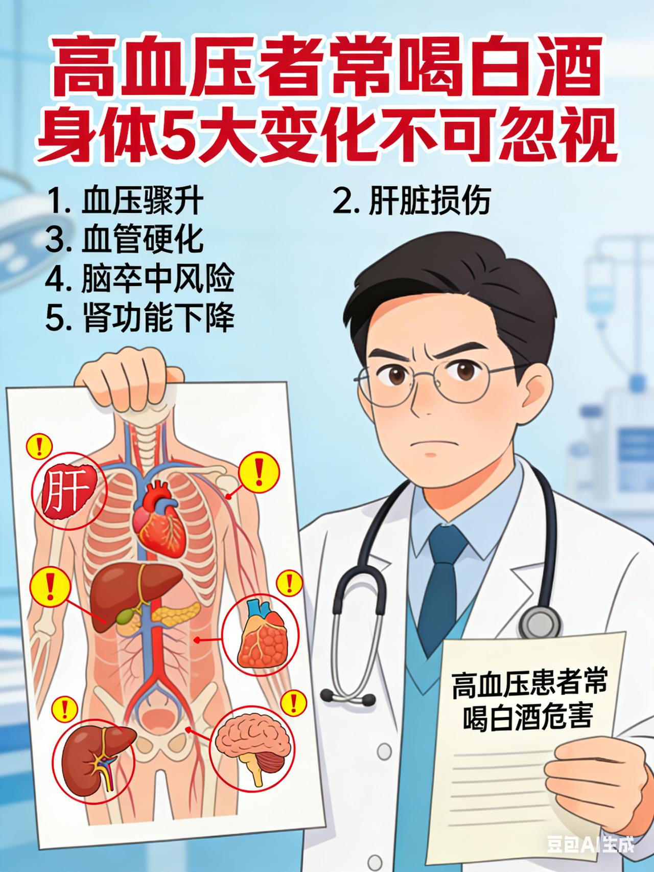 医生警告：高血压常喝白酒，身体5大变化不可忽视医生发现：高血压的人若经常喝