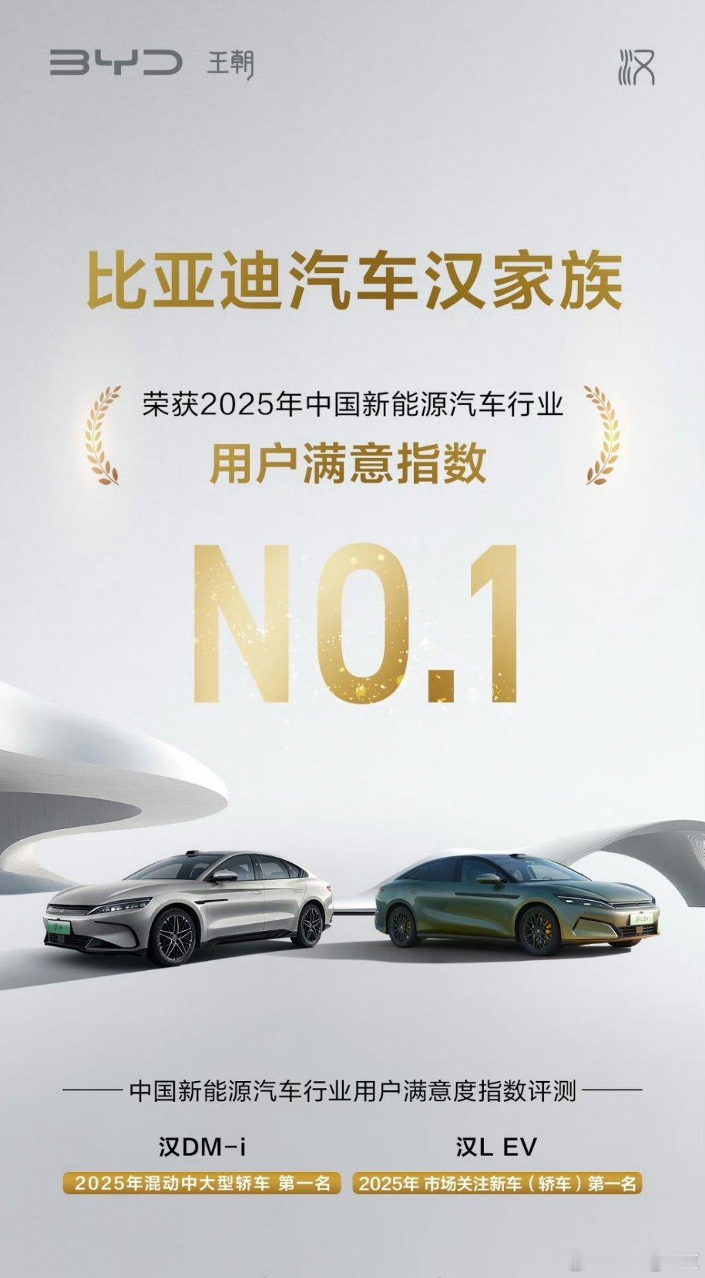 比亚迪汉家族在创佳绩，汉为观止！中国质量协会2025用户满意度测评汉DM-i荣