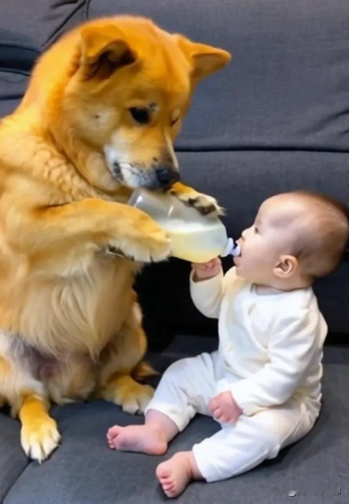 全网都笑喷了。男主和女主有事外出，就把家里的小宝宝交给狗狗来带。狗狗这个时候可发