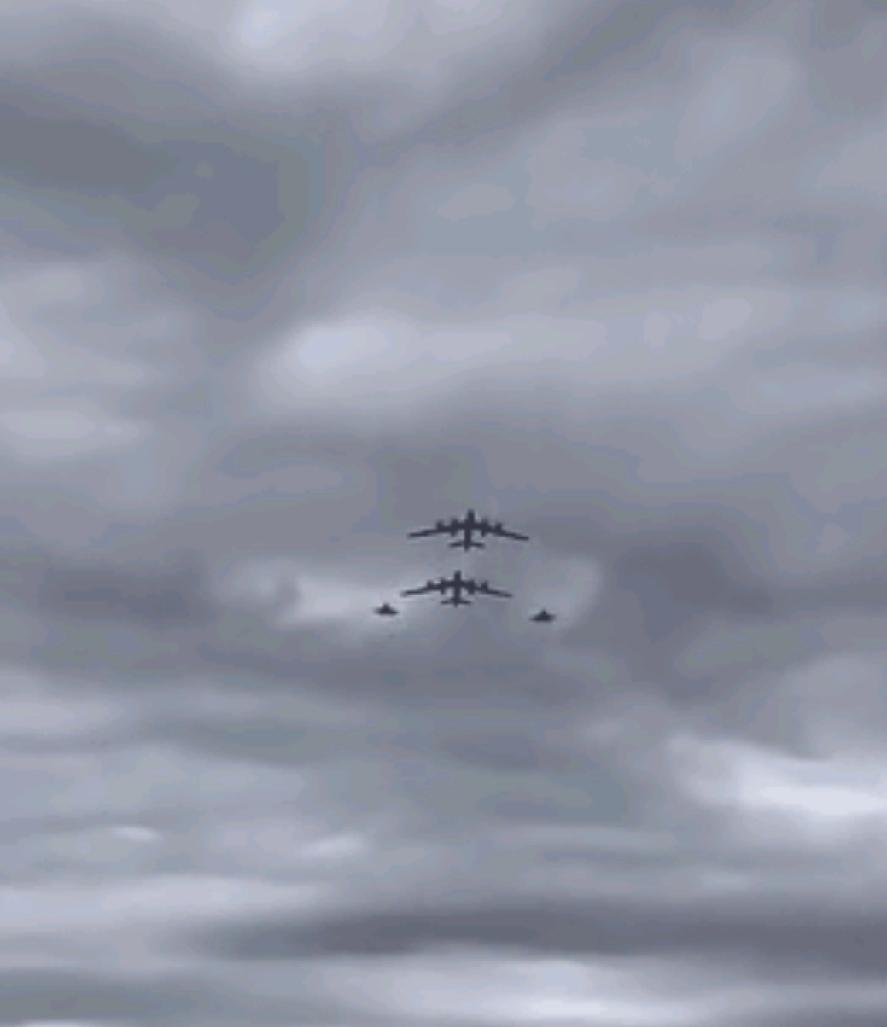 普京派遣两架可携带核弹头的图-95MS战略轰炸机，飞越挪威海，向英国北部空域进发