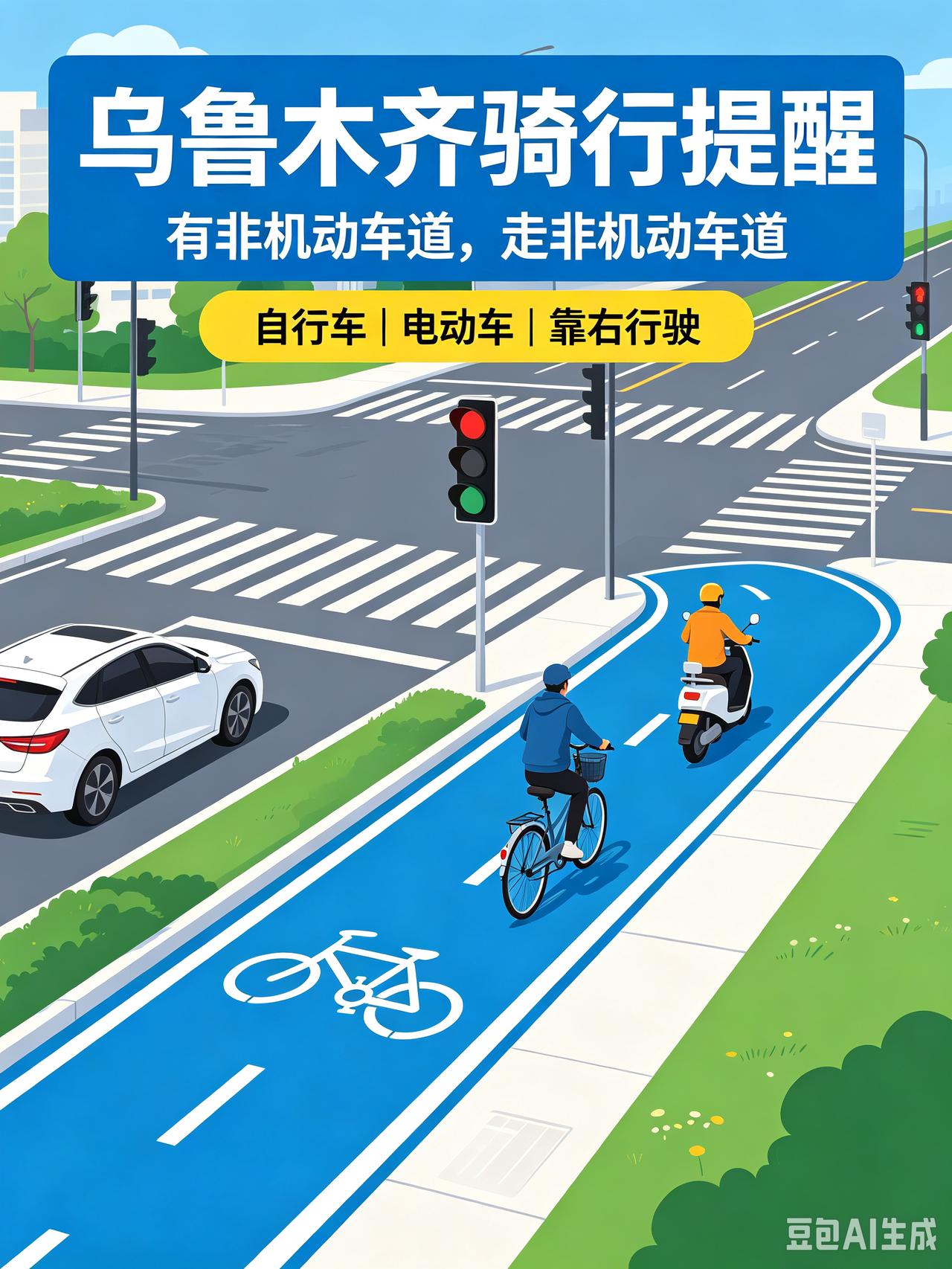 乌鲁木齐骑车出行提醒！老路终于画上非机动车道，这些规矩一定要记牢老乌鲁木齐