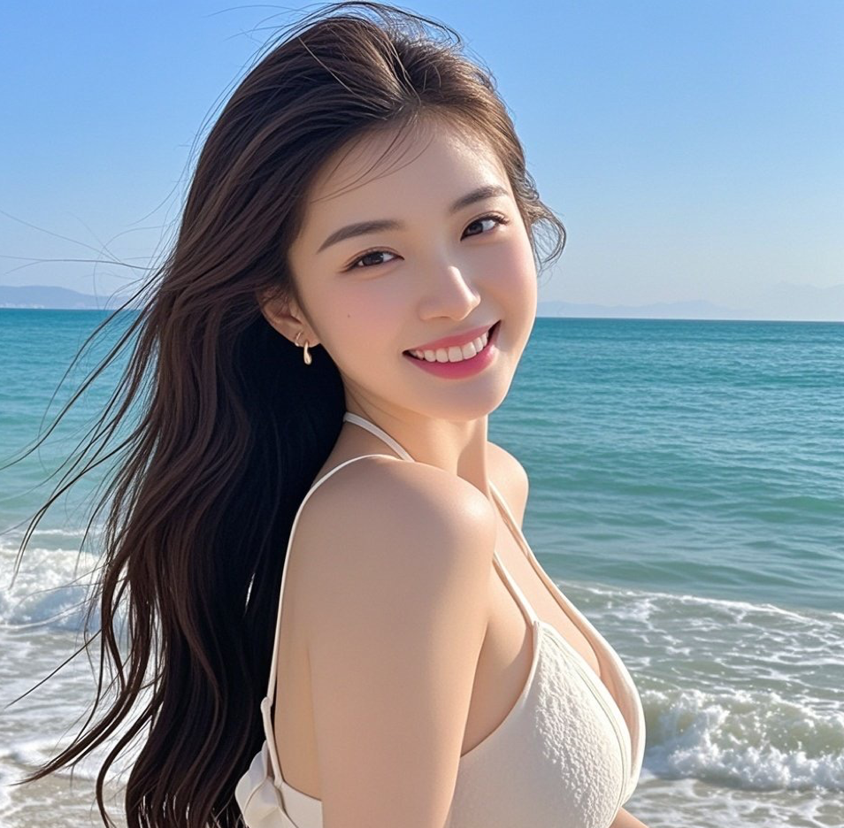 性感妖精海边回眸，浪花为她绽放光芒