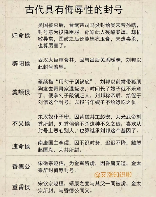 古代具有侮辱性的称号​​​