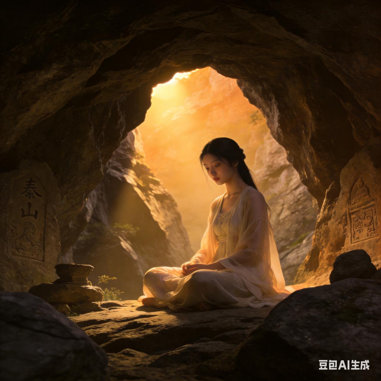 明朝洪武年间，一个叫苏越的少年独自游览泰山，见一山洞中有一名少女。此女脸如桃花，