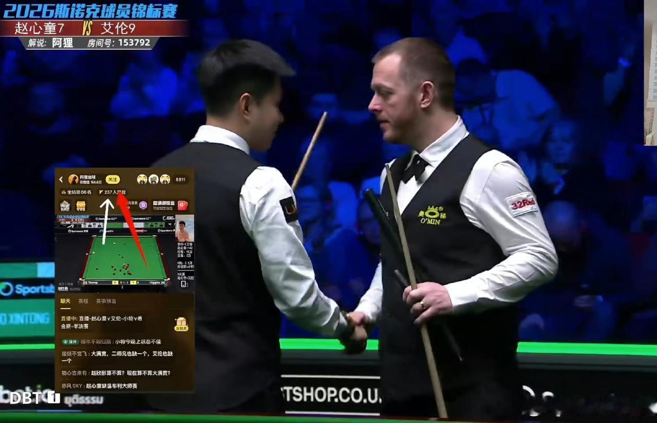 恭喜赵心童，6-5险胜艾伦，打进决赛，将战希金斯。​攻防大战勇者胜！开局2: