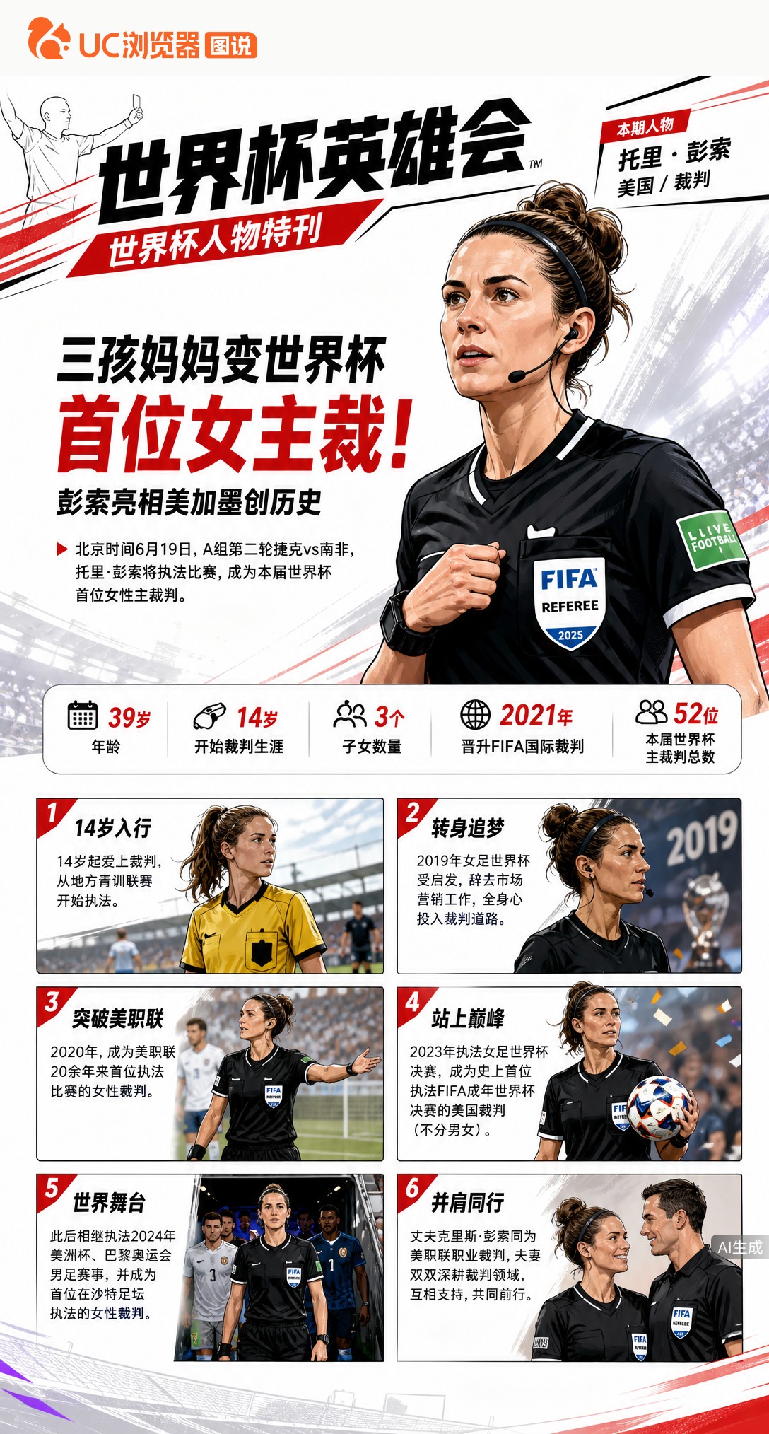 三孩妈妈变世界杯首位女主裁！彭索亮相美加墨创历史