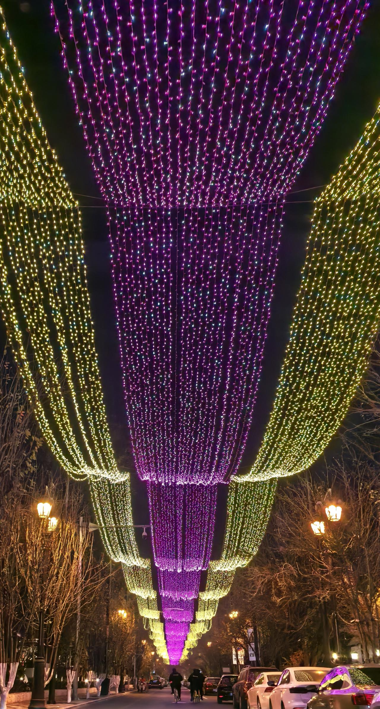 分享一张最近随手拍的照片天津五大道的路上，这个灯光装饰不错