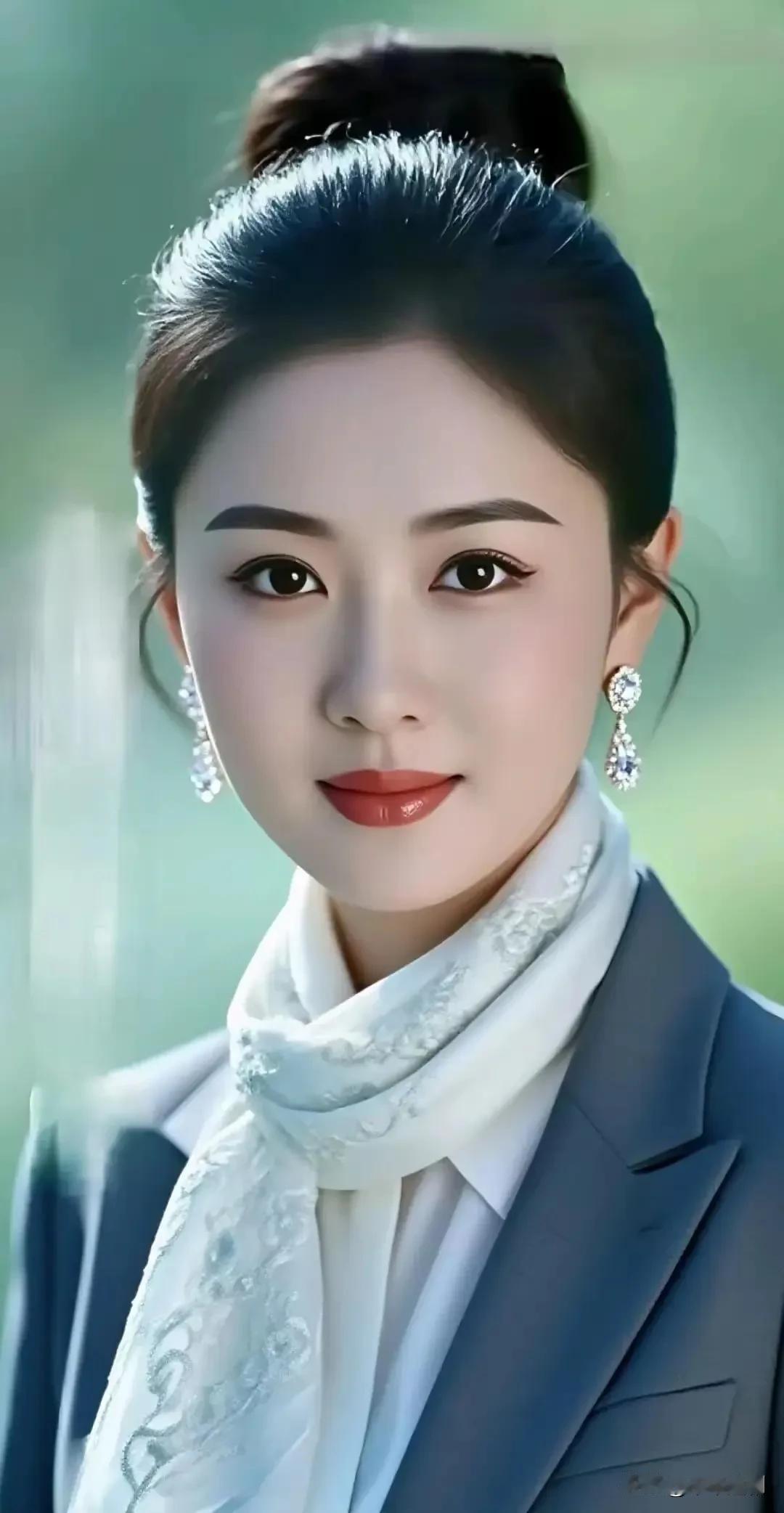 女人最美是气质还是最美的是善良?西装的利落里裹着丝巾的柔，钻饰随笑意轻晃时，连