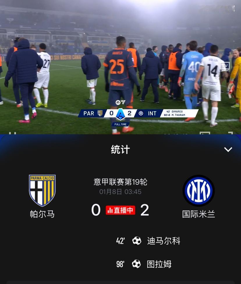 有惊无险，巩固榜一！意甲第19轮国际米兰客场2：0轻取帕尔玛，豪取联赛6连胜。上