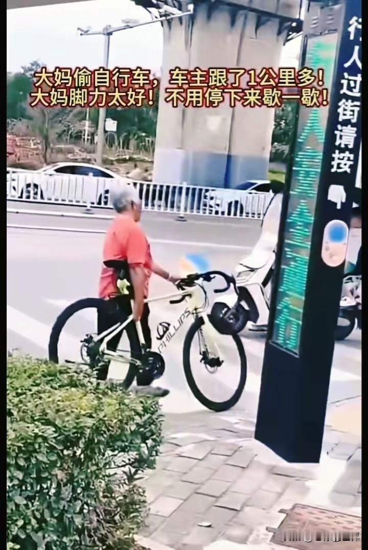 漂亮反击！人家上个厕所的功夫，停着的自行车就被大妈顺手牵羊，企图拖回家去。车