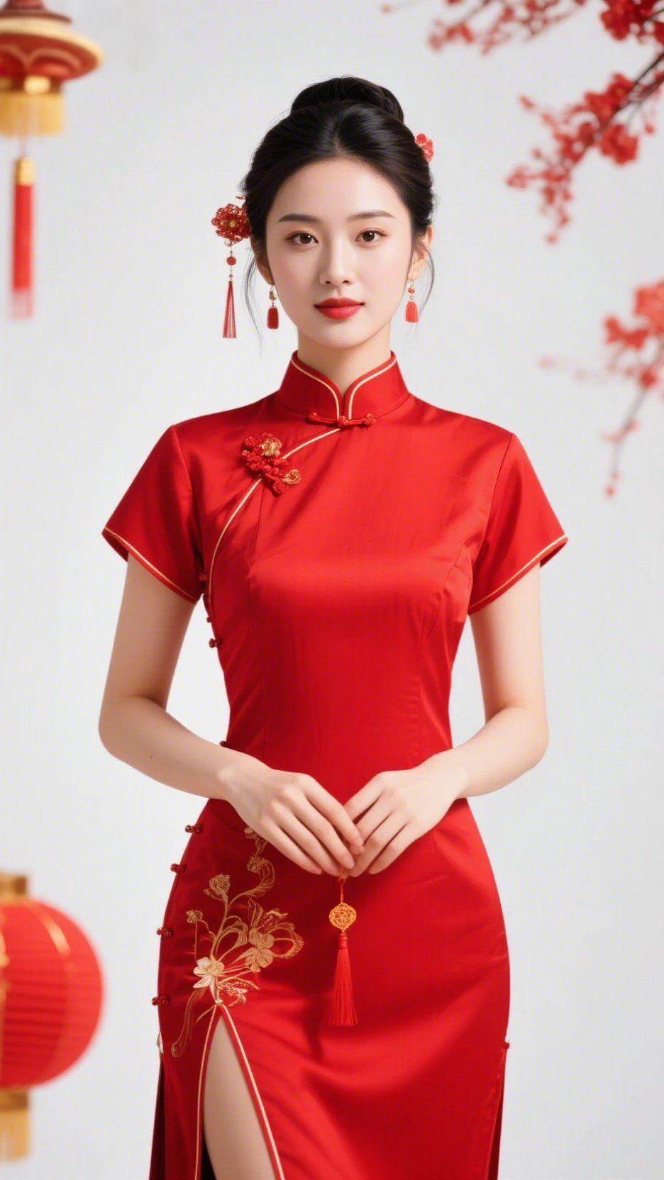 红袍揽芳华一抹正红的旗袍，似揉碎了人间的欢喜，金线绣就的花枝在衣摆婉转，恰