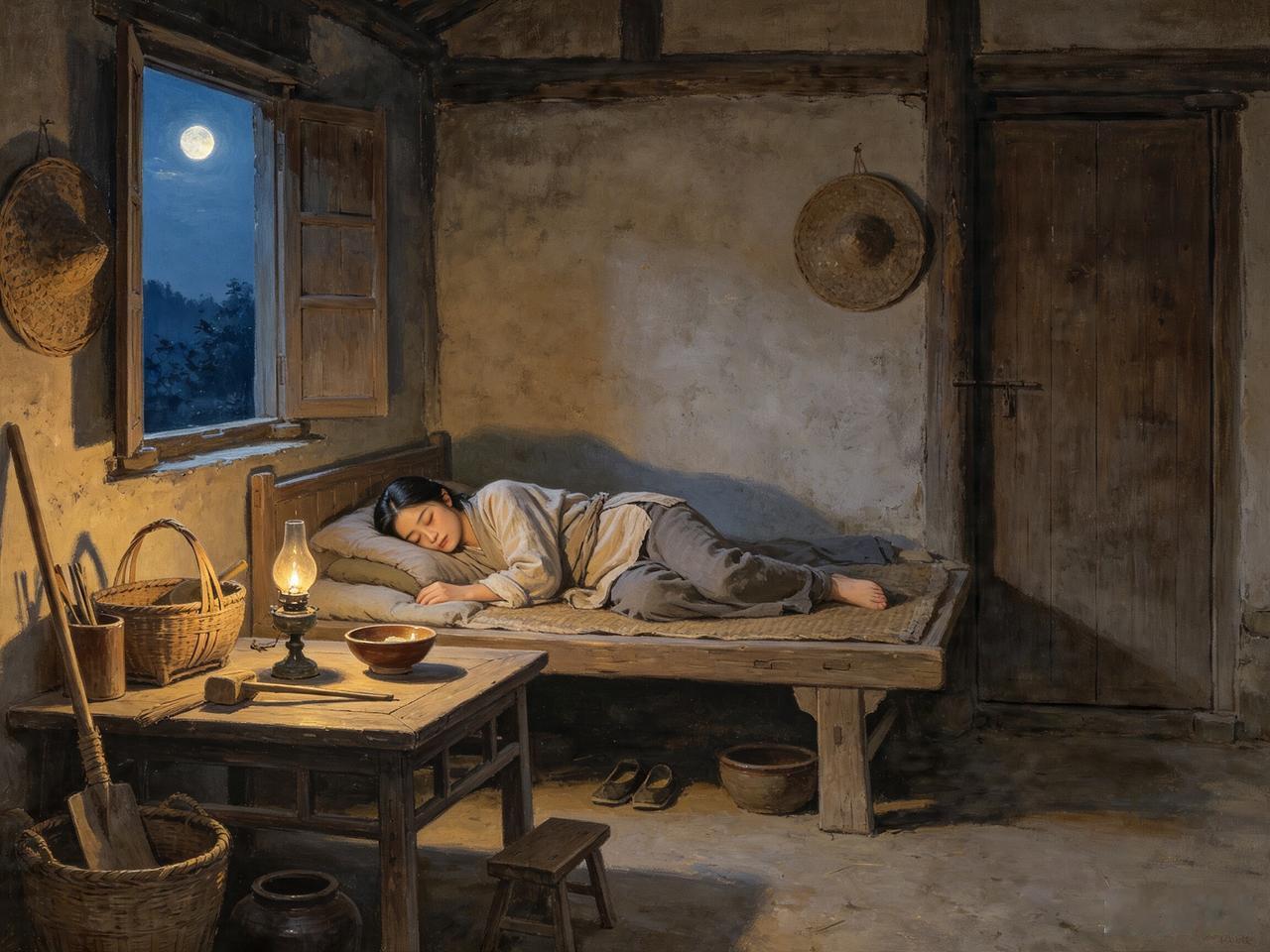 正阳村有个妇人卢氏，一日夜晚独自躺在床上歇息。白天干农活累得很，她睡得极沉。丈夫